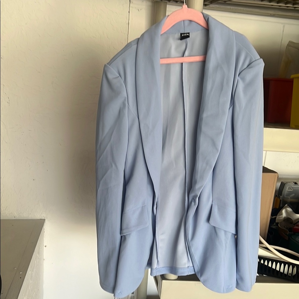 SHEIN Blue Blazer Relaxed Fit Notched Lapels